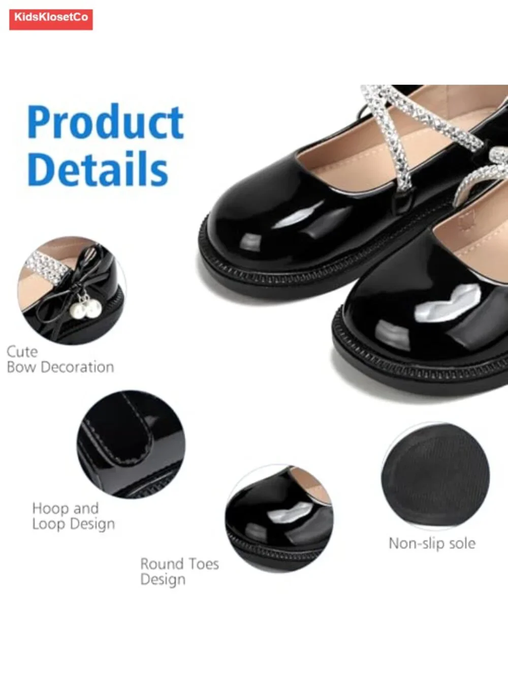 Girls Mary Jane Flats Glitter Low Heel Flower Dress Shoes for Toddler Kids